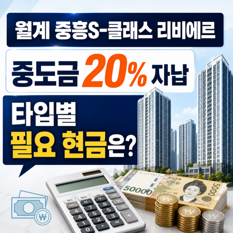 월계 중흥S-클래스 리비에르 중도금 20% 자납 타입별 필요 현금은?