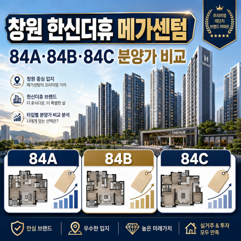 창원 한신더휴 메가센텀 84A·84B·84C 분양가 비교 필요자금 계산