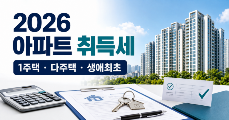 2026 아파트 취득세 계산｜생애최초 감면·1주택·다주택 세율