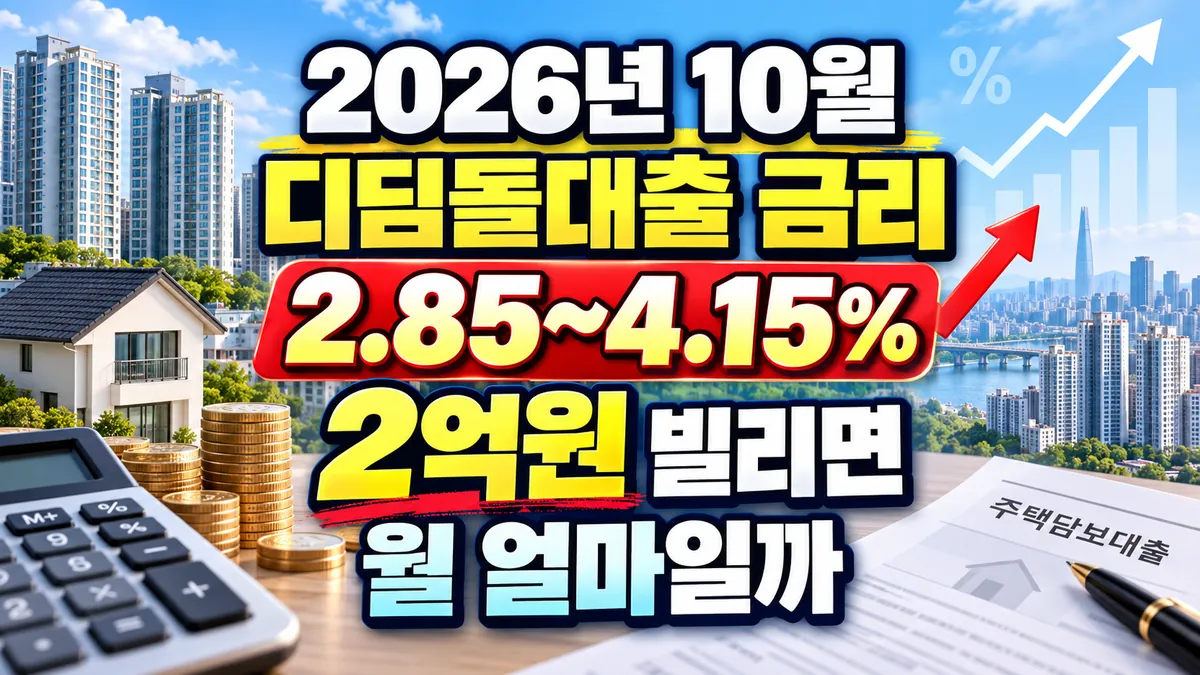 2026년 10월 디딤돌대출 금리 2.85~4.15%, 2억원 빌리면 월 얼마일까