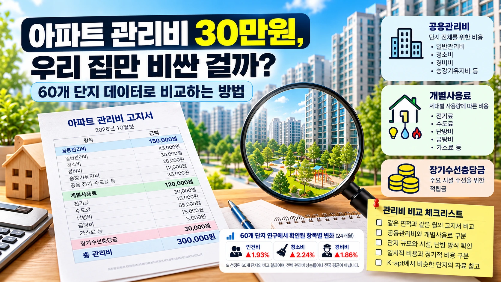 아파트 관리비 30만원 고지서와 공용관리비 개별사용료 비교 방법