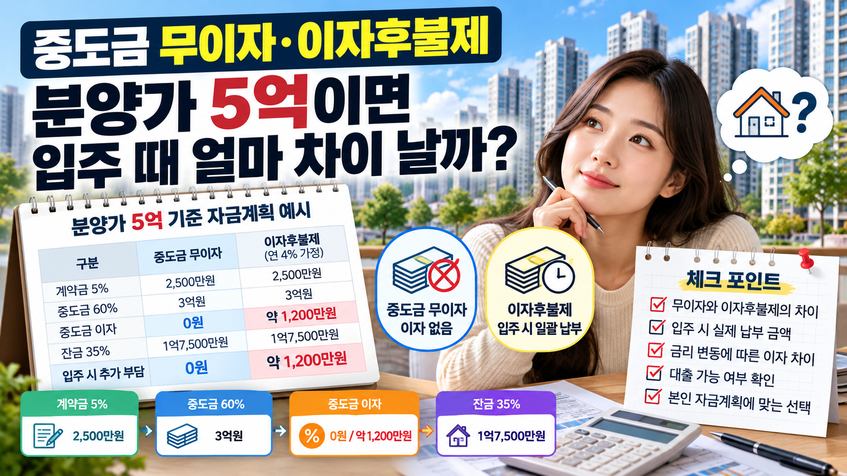 중도금 무이자 이자후불제, 분양가 5억이면 입주 때 얼마 차이